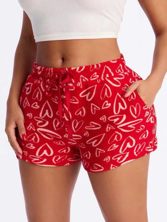 Fashion Nova Other - All My Love Red & White Heart Print Cozy Lounge Shorts